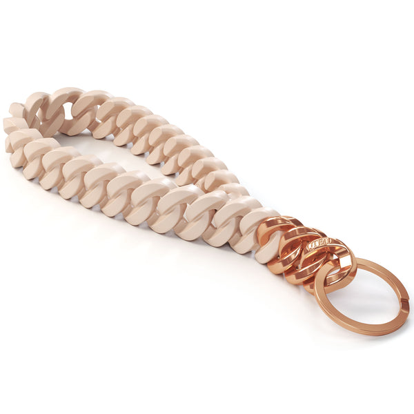 NEW! QTED x RINFIT Chain Wrist Lanyard for Keys - Keychain for Women and Men - Silicone Hand Loop Strap with Keyring. Color: Beige - Patented Design